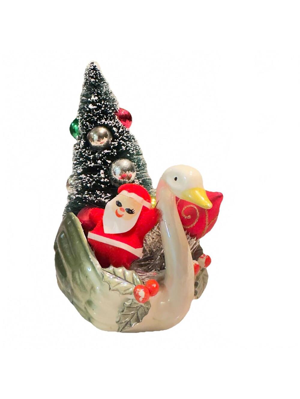 Japan Christmas Ceramic Swan Boat Santa Arrangement 6" vintage